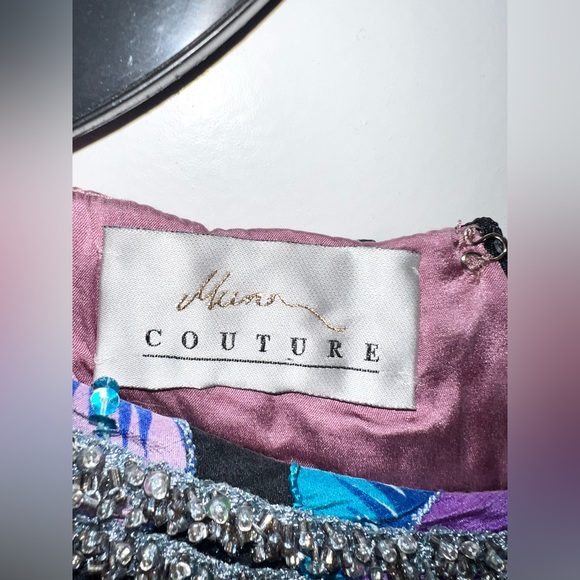 Vintage MUNA COUTURE Custom Made Beaded Lined Fully Silk Dress Sz 16-18 - Picture 9 of 10